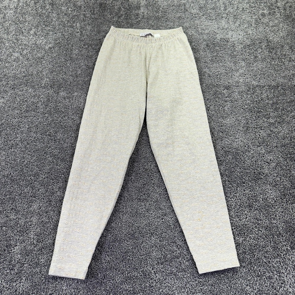 Chaus Sport Leggings Womens Large Gray Floral Embroidered Knit High Rise Ankle